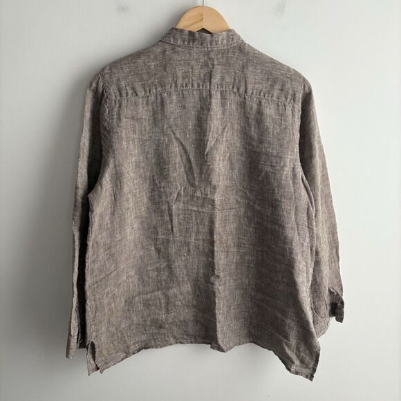 J Jill Love Linen Shirt Large Heather Brown Button Up Essential Shirt Long Slv - Picture 4 of 8